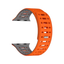 Ekılıf - Apple Uyumlu  Watch Ultra 49mm - Kordon Silikon Kordon Strap Kayış Krd-124 - Turuncu-gri