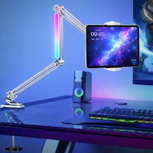 Profesyonel Ayarlanabilir Led Işıklı Uzun Kollu Alüminyum Masaüstü 14.6 İnç Kadar Uyumlu İpad İle Uyumlu Tablet Stant Ve Tutucu Cantilever Kol Tasarım, 360 Döner, Tablet Standı P67h