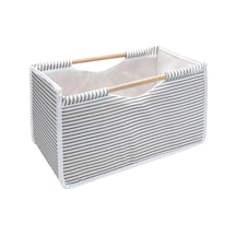 Gri Çizgili Modern ve Şık Tahta Saplı Masa Üstü Düzenleyici Kutu