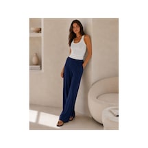 Unika Boutique Kadın Yüksek Bel Lastikli Bol Paça Rahat Pantolon Günlük Alt Giyim Lacivert