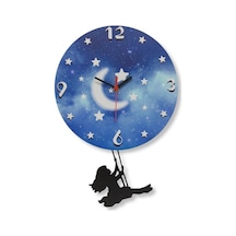 Cajuart Gece Salıncaklı Kız Sallanan Ahşap Sarkaçlı Duvar Saati