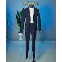 Bys Beystil Lacivert Spor Casual Çizgili Takım Elbise Parodi -slim Fit