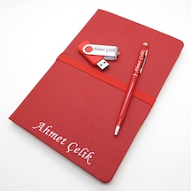 Wings Sg160 İsme Özel Kırmızı Defter + 16Gb Usb Bellek + Touch Ka