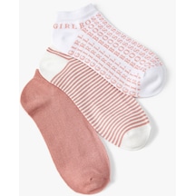 Koton Çizgili 3'lü Patik Çorap Seti Slogan Detaylı Çok Renkli Multıcolor 4sak80263aa 4SAK80263AAMIX