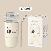 600 Ml 304 Paslanmaz Çelik Saman Bardak Araba Eşlik Eden Su Kapaklı Bardak Beigepanda Bej