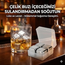 4'lü Çelik Metal Kaplama Viski Taşı Soğutma Buz Küpü Ahşap - Şeffaf