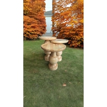 Wood Ahşap 3 Lü Set Fitilli Mantar Yan Sehpa Modern Fiskos / Çiçeklik / Zigon Sehpa Vernikli Ahşap