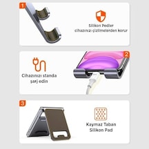 Alüminyum Katlanabilir Metal Masaüstü Telefon Tutucu Standı Gümüş Acı Kahverengi