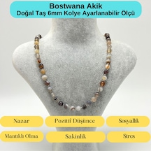 Yıldız Doğal Taş Bostwana Akik Doğal Taş 6 MM Makrome Kolye 45 CM - 55 CM Ayarlanabilir Kahverengi