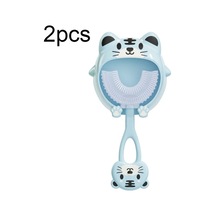 S8 2 Adet Çocuk Karikatür U-şekilli Silikon Diş Fırçası 2-12 Yaş Mavi