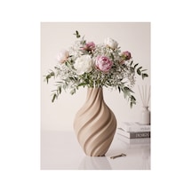 Aura Vazo 20cm - Modern Estetik Tasarım Dekoratif Ev Ofis Salon Dekorasyonu İçin Şık Obje - Minimalist Tasarım Çiçeklik Masa Üstü Süs Eşyası Ekru