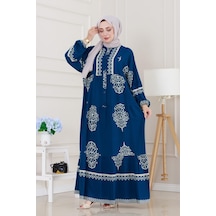 Sevitli Yarım Düğmeli Robalı Beyza Elbise-indigo-5143 İndigo
