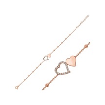 Aya Diamond Gümüş Rose Dorissa İki Kalp Kadın Bileklik Rose