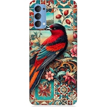 Oppo Reno 4 Uyumlu Çini Desenli Kuş Kompozisyonu Desenli Silikon Kılıf Çok Renkli
