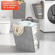 Kosona Duvar Montajlı Çöp Giyim Sepeti Banyo Odası İçin Katlanabilir Ev Çekirdekli Kirli Giysi Depolama Aleti Gri Büyük Boy Diğer