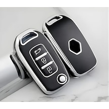 Autohan Keys Megane 4 Joy, Clio 5, Captur, Taliant Express İçin 3 Butonlu Nano Anahtar Kılıfı, Siyah-gümüş