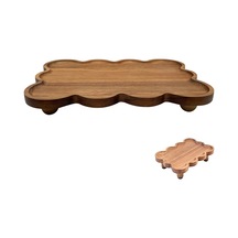 Mien Akasya Ahşap Dikdörtgen Sunumluk - Dalgalı Kenar Dekoratif Tabak 32x23x5 Cm Kahverengi