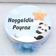 Panda Baskılı Metal Kutuda Bebek Çikolatası Uv Baskılı Madlen Çik