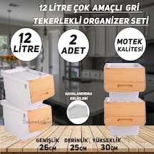 Technow Motek 12 Litre Bambu Desen Tekerlekli Tekli Organizer 2 A