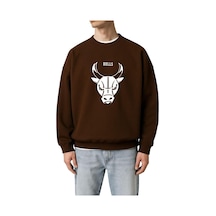 Benroma 3 İplik Penye Chıcago Bulls Baskılı Unisex Sweatshırt Kahverengi