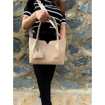 Just Polo Kadın Yumuşak Deri Orta Boy Lüks El & Omuz Çantası Shopper Kum