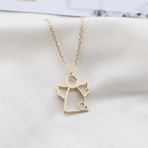 Pırlanta Taş Melek 0.02 Ct Gold Micron Kaplama Gümüş Kolye Gümüş