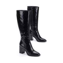 V.s.h Velvet Kadın Siyah Rugan Yankee 7 Cm Uzun Diz Altı Çizme -2545