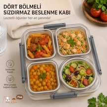 Sosluklu 4 Bölmeli Gıdaya Uygun Plastik Yemek Kabı Sızdırmaz Kapaklı Taşınabilir Diyet Beslenme Kabı 611 1800ml Açık Gri