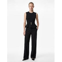 Koton Slim Fit Kolsuz Bisiklet Yaka Kemerli Peplum Bluz Siyah 6sak10193ek Siyah