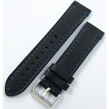 Bizon Siyah Deri Saat Kordonu 24Mm Lacivert Spor Dikişli Kayışı D (480009651)