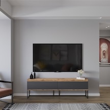Perla Tv Ünitesi , Tv Sehpası , Düşer Kapak Tv Ünitesi , Metal Ayaklı Tv Ünitesi A.çam-antrasit Atlantik Çam-antrasit