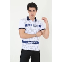 Erkek Polo Yaka Tişört Slim Fit Baskılı Kısa Kol T-shirt - Beyaz