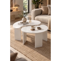 Sulorahome 2'li Oval Modern Orta Sehpa Seti Beyaz