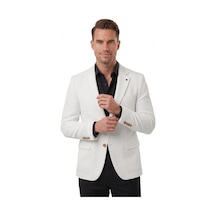 Deepsea Erkek Beyaz Dokulu Desenli İtalyan Kesim Blazer Ceket Slim Fit Çift Düğme Ceket 2600817