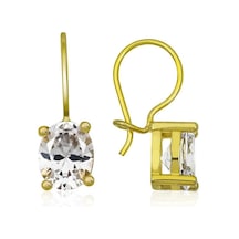 Gümüş Gold Sallantılı Oval Damla Küpe Çok Renkli