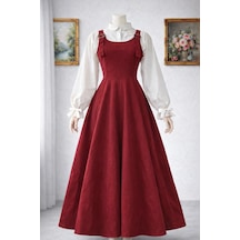 Nirva Butik Gabardin Jile Elbise Askılı Tesettür Kadın Jile Bordo