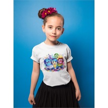 Sevbano Ters Yüz Baskılı Unisex Imside Out Çizgi Film Çocuk Tişört Beyaz