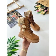 Miniğimin Cicileri Peluş Ayıcık Detaylı Premium Kız Çocuk Postal Bot - Taba Taba