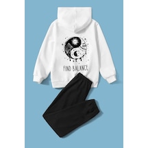 Uyguntarz Unisex Çocuk Yin & Yang Üst Ve Alt Eşofman Beyaz
