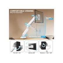 Honeybeeshop Tek Ekran Beyaz 33-81 Cm Döner Kol Monitör Standı Vesa 75x75/100x100 C-clamp Taban