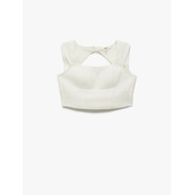 Koton Kırık Beyaz Kare Yaka Kap Kol Keten Crop Top Undetermıned 5sak30003pw Pfd