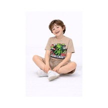 Miniko Kids Erkek Çocuk Mınecraft Desenli Pamuk Şortlu Takım Bej