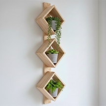 Bohem Ahşap Duvar Rafı 3'lü Set - Köknar Doğal Ağaç Saksılık 100x25 Cm Bej