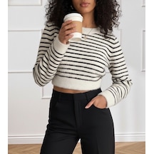 Veraura Lifestyle Kadın Uzun Kollu Balıkçı Yaka Crop Triko Bluz BEYAZ