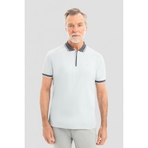 Fermuarlı Polo Yaka Erkek T-shirt Açık Gri Açık Gri