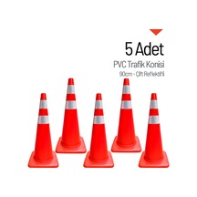 5'li Pvc Trafik Konisi Seti 90 Cm Çift Reflektifli -3730
