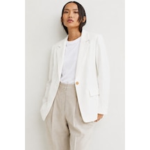 Barrels And Oıl Kadın Kolları Çizgili Düğmeli Blazer Ceket - Beyaz Beyaz