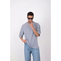 Unisex Basic Bisiklet Yaka Oversize T-shirt - Gri