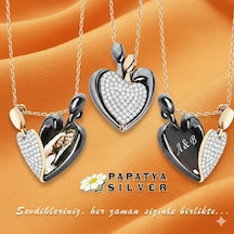925 Ayar Kişiye Özel Kalpli Kolye.zirkon Taşlı.rose.gold.rodaj Gümüş