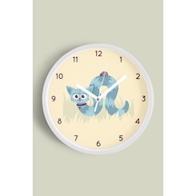 Sevimli Solucan Kedi Modern Çocuk Odası Duvar Saati - 35cm - Önü Camlı Beyaz Kasa - Sessiz Mekanizma Beyaz